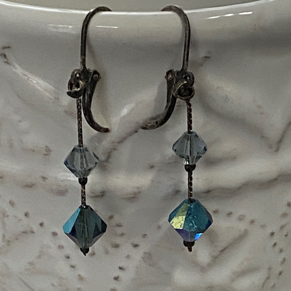 Swarovski Iridescent Dangle Aurora Borealis Faceted Crystals Earrings - Picture 12 of 14